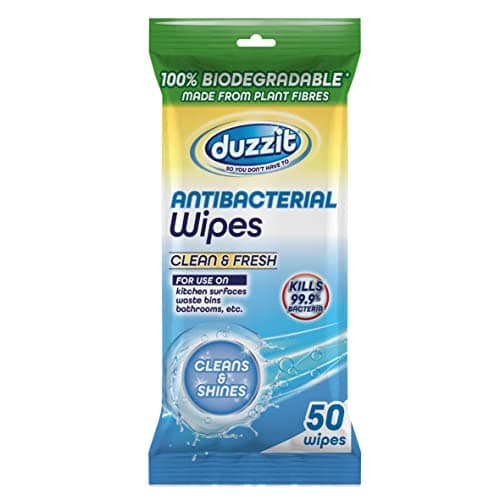 Image of Duzzit Antibacterial 100 Percent Biodegradable Wipes, Pack 50 Wipes