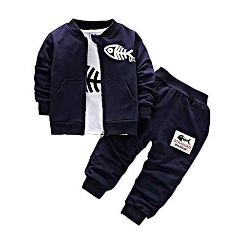 Image of BINIDUCKLING Newborn Baby Boys Coat + Pants + Shirts Clothes Sets Toddlers Casual 3 Pieces Outfits, Navy, 12-18 Months