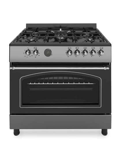 Image of Ferre F9S50E7-MBL-RETRO 90cm Dual Fuel Range Cooker With Double Turbo Fan & 5 Burner(1 Wok) - Anthracite