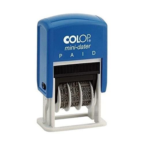 Image of Colop S160-L2 Mini Text Dater Stamp PAID 12 Years Self-Inking Imprint 12 x 25mm Red/Blue Ref 14560200