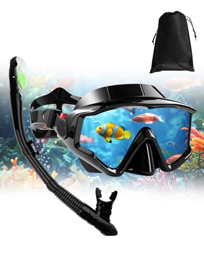 Image of Dry Snorkel Set for Adults, Panoramic Anti-Fog Scuba Mask with Upgraded Tempered Glass, Dry-Top Leak-Proof Breathing System, Wide-View Snorkeling Gear for Adults & Teens – Black