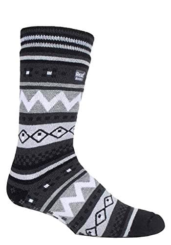 Image of HEAT HOLDERS - Mens Soul Warming Thick Winter Nordic Patterned Non Slip Thermal Slipper Socks with Grippers (6-11 uk, Black/Charcoal (Soul))