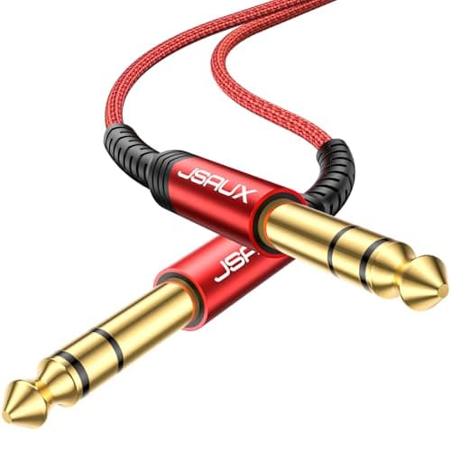 Image of JSAUX Professional Guitar Cable 3M (10ft), 1/4" 6.35mm to 6.35mm TRS Stereo Audio Guitar Lead Nylon Braided Jack Instrument Cable for Electric Guitar, Bass, Amp, Keyboard, Mondolin - Red