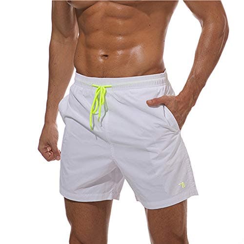 Image of donhobo Men's Swim Trunks Board Shorts Beach Pants Swimming Waterproof Quick Dry Surfing Boardshorts(White,L)