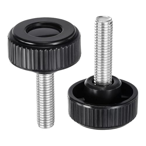 Image of sourcing map 2pcs Knurled Clamping Knobs Thumb Screws M10 x 30mm Metric Male Thread 38mm Plastic Round Head Carbon Steel Stud Threaded Knob Thumbscrew Handle Hand Tightening Screw, Black