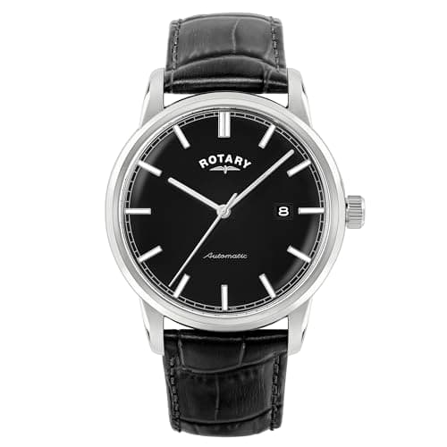 Image of Rotary Men's Heritage Automatic Stainless Steel Black Leather Strap Watch