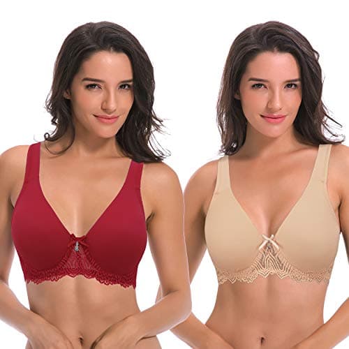 Image of Curve Muse Women's Unlined Underwire Lace Bra with Padded Shoulder Straps - Beige - 40DD