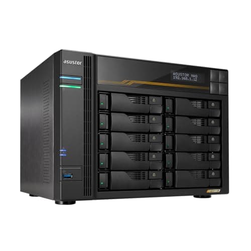 Image of Asustor Lockerstor 10 Gen3 AS6810T 10 Bay NAS, AMD Ryzen Quad-Core 2.3 GHz, 16GB RAM ECC DDR5, 4 M.2 NVMe Slots, Dual 5GbE and Dual 10GbE Port, USB4 Type-C, Network Attached Storage (Diskless)
