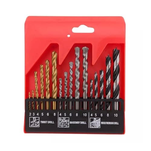 Image of 16pc Metal, Masonry & Wood Multi Steel HSS/Titanium Coated Drill Bit Set Straight Shank in Compact Storage Case Box for Metal, Brick, Wood and Plastic - Assorted Sizes