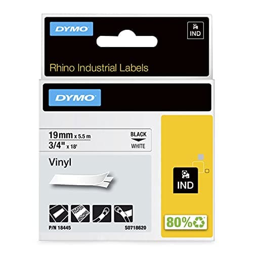 Image of DYMO Rhino Industrial Vinyl Labels | 19 mm x 5.5 m | Black Print on White | Self-Adhesive | for Rhino & LabelManager Label Makers