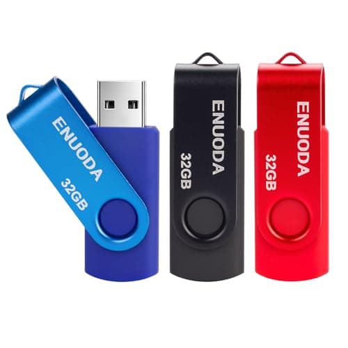 Image of ENUODA 32GB Memory Stick 3 Pack USB 2.0 Flash Drive Swivel Design Pen Drive USB Stick Thumb Drive for Data Storage (Blue Red Black)