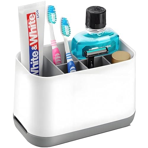Image of Toothbrush Holder for Bathroom, White Toothbrush Holder Toothpaste Stand, Large Detachable Toothbrush Caddy, Multifunctional Toothbrush Organiser, Razors Holder Vanity Countertop Organizer