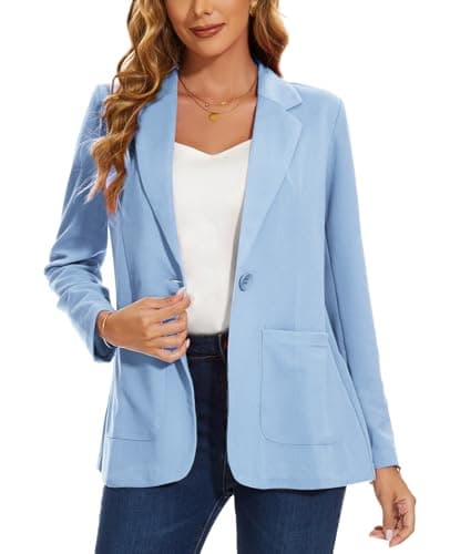 Image of MINTLIMIT Blazer for Women Long Sleeves Suit Jacket One Button Closure Trendy Fashionable (Light Blue XL)