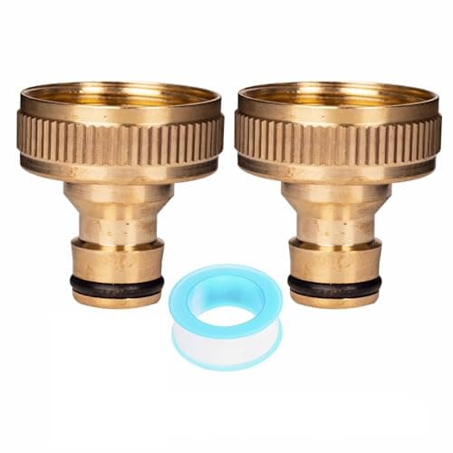 Image of 33mm Tap Connector for Hose Pipe, G 1 inch Brass Garden Hose Tap Connector Female Threaded Tap Hose Connector Adapter, Hosepipe Connectors and Fittings for Outside Tap