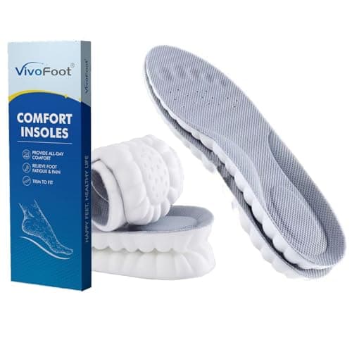 Image of VivoFoot Memory Foam Insoles, Anti-Fatigue Pain Relief Everyday Work Sports Running Comfort Shoe Inserts, Cloud Sole Pads, Cushion Replacement Filler, Trim to Fit for Men & Women (UK 7-10, Grey)