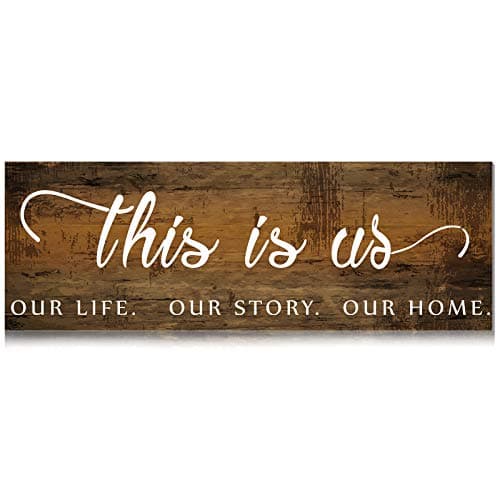 Image of Jetec This Is Us Wall Sign Wooden Family Wall Plaques Inspiration Sign Farmhouse Entryway Rustic Plaques Art with Quotes for Living Room Bedroom Christmas Decorations(Wood Color)