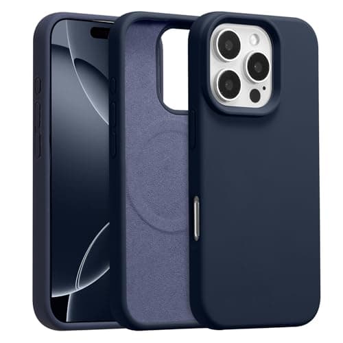 Image of UCASONG Magnetic for iPhone 16 Pro Max -6.9Inch Liquid Silicone Phone Case, Compatible with MagSafe, Cute Plain Solid Color Slim Case Soft Smooth Matte Shockproof Protective Cover, Midnight Blue