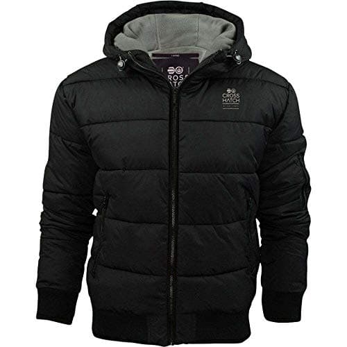 Image of 2k17Oct Mens Crosshatch Quilted Padded Hood Jacket Fleece Lined Winter Coat- Zip Pockets[Black,L]