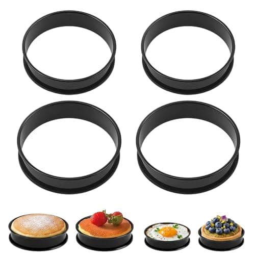 Image of HX-pyahgtv 4PCS Non-Stick Crumpet Rings, Carbon Steel Egg Cooking Rings for Frying & Baking, 2 Sizes 10cm & 8cm, Ideal for Muffins, Pancakes, Burgers and Pastry, Easy to Clean Kitchen Baking Moulds