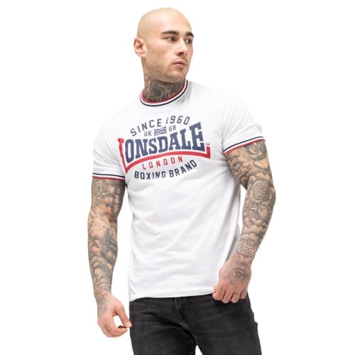 Image of Lonsdale Gavrene Short Sleeve T-Shirt M, White/Navy/Red, M