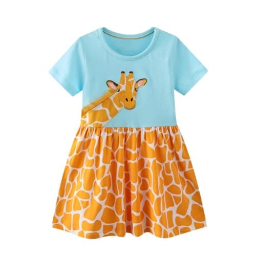 Image of imKutie Toddle Girls Summer Dress, Cute Cartoon Animal Dinosaur Butterfly Giraffe Rainbow Holiday Beach Baby Girl Casual Dresses for Age 1-7 Years