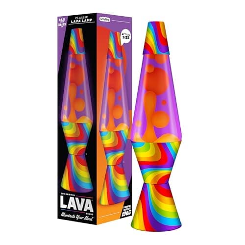 Image of LAVA Lamp - 14.5" Flowing Colour - The Original Motion Lamp - Orange and Purple Liquid with Printed Base - Item #2090, Rainbow - 1