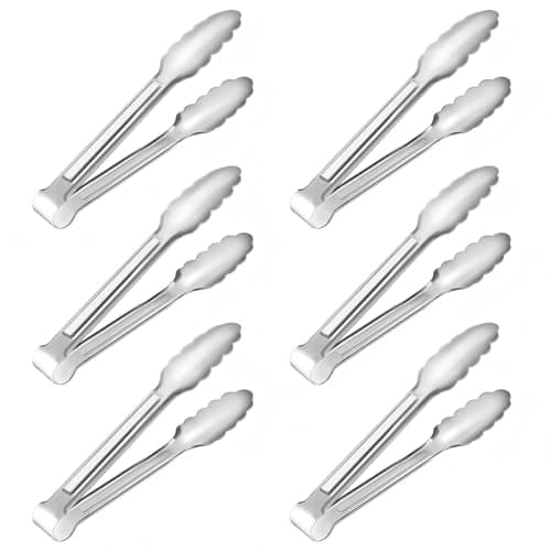 Image of ooylvtx 6 Pack Serving Tongs Kitchen Tongs, Buffet Tongs, Stainless Steel Food Tong Serving Tong, Small Tongs (6, Silver, 7inch)