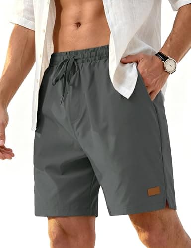 Image of TACVASEN Mens Shorts Water Resistant Lightweight Running Shorts Summer Elasticated Waist Quick Dry Beach Short with Zip Pockets, Dark Grey, L