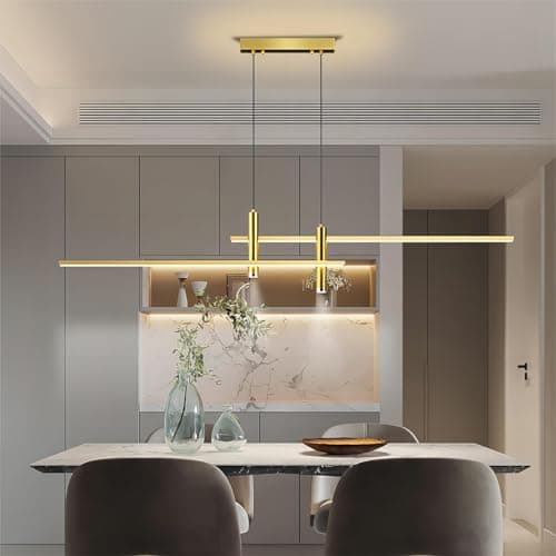 Image of LYSDjia Pendant light modern LED black with remote control Chandelier 45W dimmable dining room light with spotlight function metal Hanging Lamp linear Ceiling lighting for kitchen table office bar (C