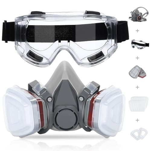 Image of HOLULO Reusable Half Face Safety Respirator Mask with Anti-Fog Goggle &10 Replaceable Filters - Dust Gas Organic Vapor Protection for Spray Painting, Sanding,Formaldehyde, DIY, Building, Asbestos Work