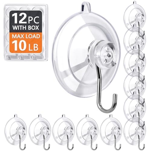 Image of KORCCI Suction Hooks 12 Pack – Heavy Duty Clear Suction Cup Hooks, Reusable & Removable, 4.5KG Strong Hold with Stainless Steel Hook, for Bathroom, Shower, Window, Kitchen, Tile