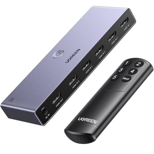 Image of UGREEN 8K@60Hz HDMI Switch 5 In 1 Out, 4K@120Hz HDMI 2.1 Switcher with Power Adapter Support HDR10+ 3D HDCP 2.3 CEC Hdmi Splitter Compatible with PS5/4, Xbox, Laptop