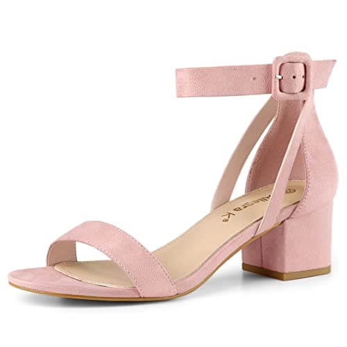 Image of Allegra K Women's Ankle Strap Block Low Heel Sandals Light Pink 4 UK/Label Size 6 US