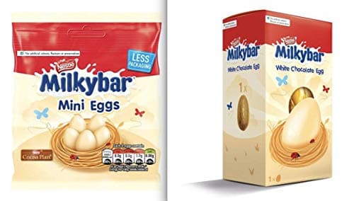 Image of Milkybar White Chocolate Easter Egg 65g & Milkybar White Chocolate Mini Eggs Pouch 80g Combo