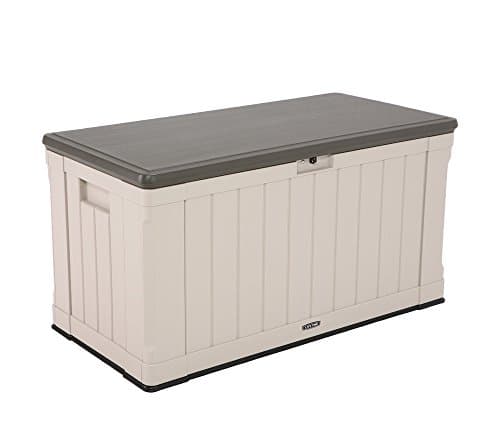 Image of LIFETIME 60186 Heavy-Duty Outdoor Storage Deck Box 439.11 L Outdoor Storage Box, Desert Sand Wood Look, 127.9 x 64 x 67.2 cm