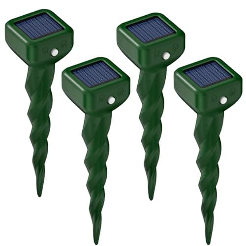 Image of BURMONG Mole Repellent Ultrasonic, Solar Mole Repeller Outdoor, IP66 Waterproof, Quietly Repels Mole, Vole, Gopher, Snake Control Device, Mole Deterrents for Gardens/Orchards/Lawn (4 Pack)