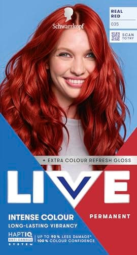 Image of Schwarzkopf LIVE Intense Colour 035 Real Red, Long-lasting Permanent Red Hair Dye, With Extra Colour Refresh Gloss