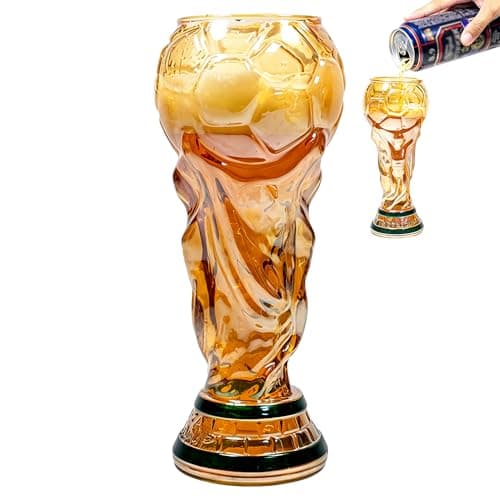 Image of KUWUNG 2026 World Cup Beer Glass, 480ml Football Shaped Glass Mug, World Cup Trophy Souvenir Beer Glass, Soccer Mug Gift for Boys/Football Fans/Father's Day/Birthday