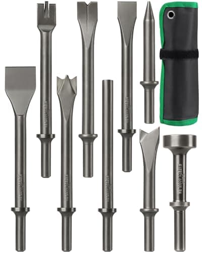 Image of 9-Piece Air Hammer Chisel Bits Set, Forged 40CrMo Alloy Steel with Heat Treatment – Fits Ingersoll Rand & Standard Air Hammers – for Auto Repair, Demolition, Metalwork & Woodworking