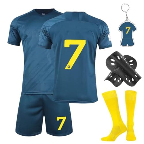 Image of Heartsking Football Kits for Kids, 2023/24 Home Away Soccer Jerseys New Kids Football Kits Boys Girls, Football Training Shirts Shorts Socks Guard Plate and Keychain, Gifts for Children