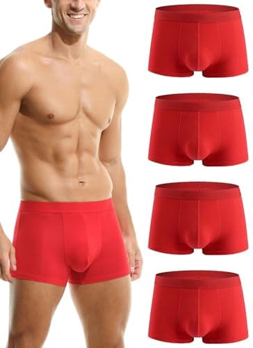Image of HOEREV Men's Bamboo Fibre Boxer Shorts Trunks Underwear, Pack of 4, 4 Red, XL