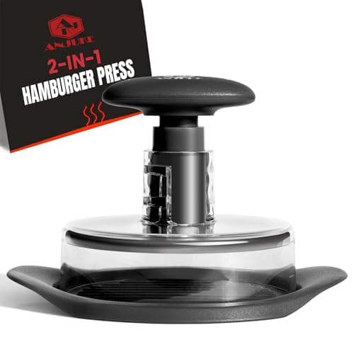 Image of ANJUKE Burger Press, 6.4 inch Round Burger Smasher, 2 in 1 Non-Stick Burger Press Patty Maker for Making 1/2 lb and 1/4 lb BBQ Baking Stuffed Burgers Beef Burger(Black)