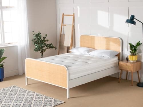 Image of Snuggle Beds Clementine Rattan Bed - Solid Wood - 5FT King Size (White)