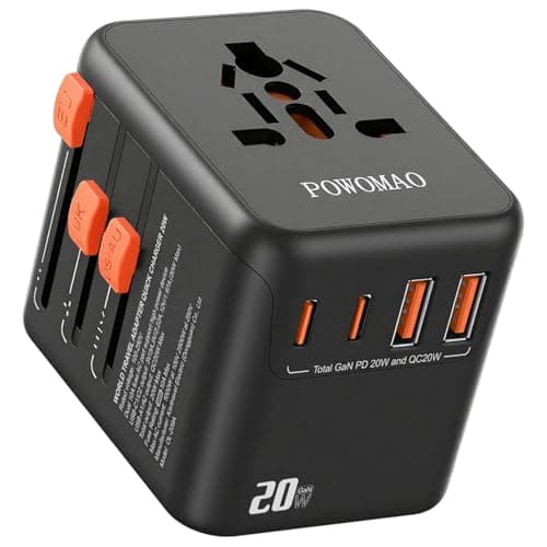 Image of POWOMAO Universal Travel Adapter Worldwide with 2 USB C and 2 USB A Ports,Travel Plug UK to World with Dual 10A Fuses,20W All In One International Travel Adapter for EU USA UK AU Thailand,Japan,Asia
