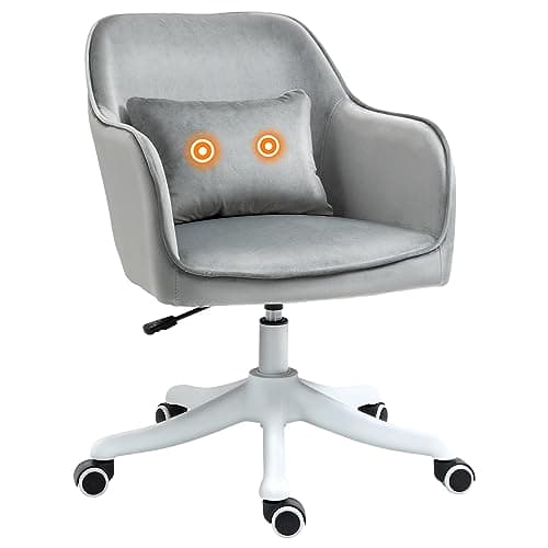 Image of Vinsetto Velvet Office Chair, Desk Chair, Makeup Vanity Chair with Massage Lumbar Pillow and Rolling Wheels for Bedroom and Home, Grey