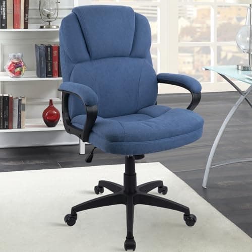 Image of CLATINA Cloth Fabric Office Desk Chair, Adjustable Height Swivel Ergonomic Executive Chairs with Soft Padded Armrest and Wheels, Comfortable Upholstered Computer Task Chair for Home, Work, Blue