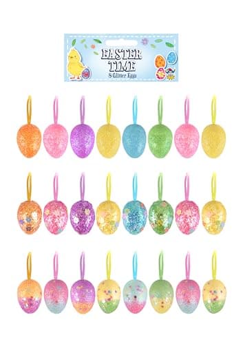 Image of HENBRANDT 8-Pack Glitter Easter Eggs 4cm Hanging Decorations Assorted Designs & Colours - Kids Crafts, Party Supplies, Classroom Décor Easter Hanging Decoration