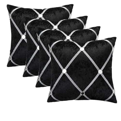 Image of RKAAS HOME Pack of 4 Super Soft Decorative Luxurious Diamante Diamond Design Crushed Ice Velvet Square Cushion Cover for Living Room Sofa Couch Bed 45cm x 45cm 18x18 Inches (Pack of 4 - Black)