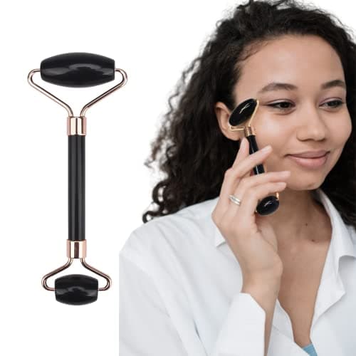 Image of SINCERO Salon Black Obsidian Facial Roller, Skin Care Tool, Facial Beauty Roller, Balck Obsidian Massager for Face, Eyes, Neck, Relaxing and Relieve Fine Lines and Wrinkles, Perfect as a Gift