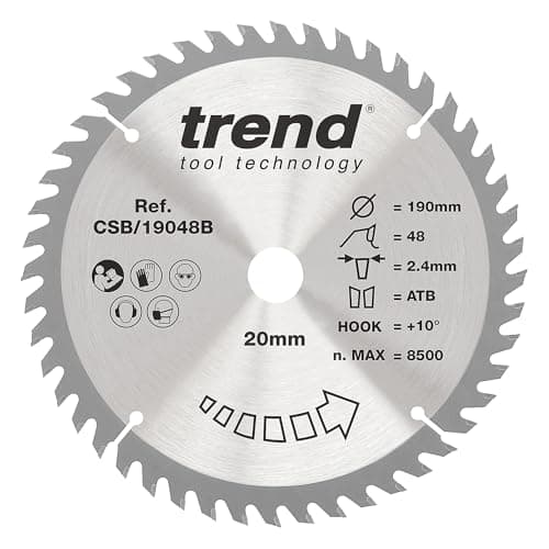 Image of Trend Wood Circular Saw Blade, 190mm Diameter, 20mm Bore, 48 Teeth, 2.4mm Kerf, +10° Hook, TCT, Fine Finish, CSB/19048B